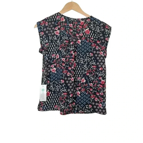 Alice Blue Floral Short Sleeve V-Neck Blouse Size XS - Picture 3 of 6